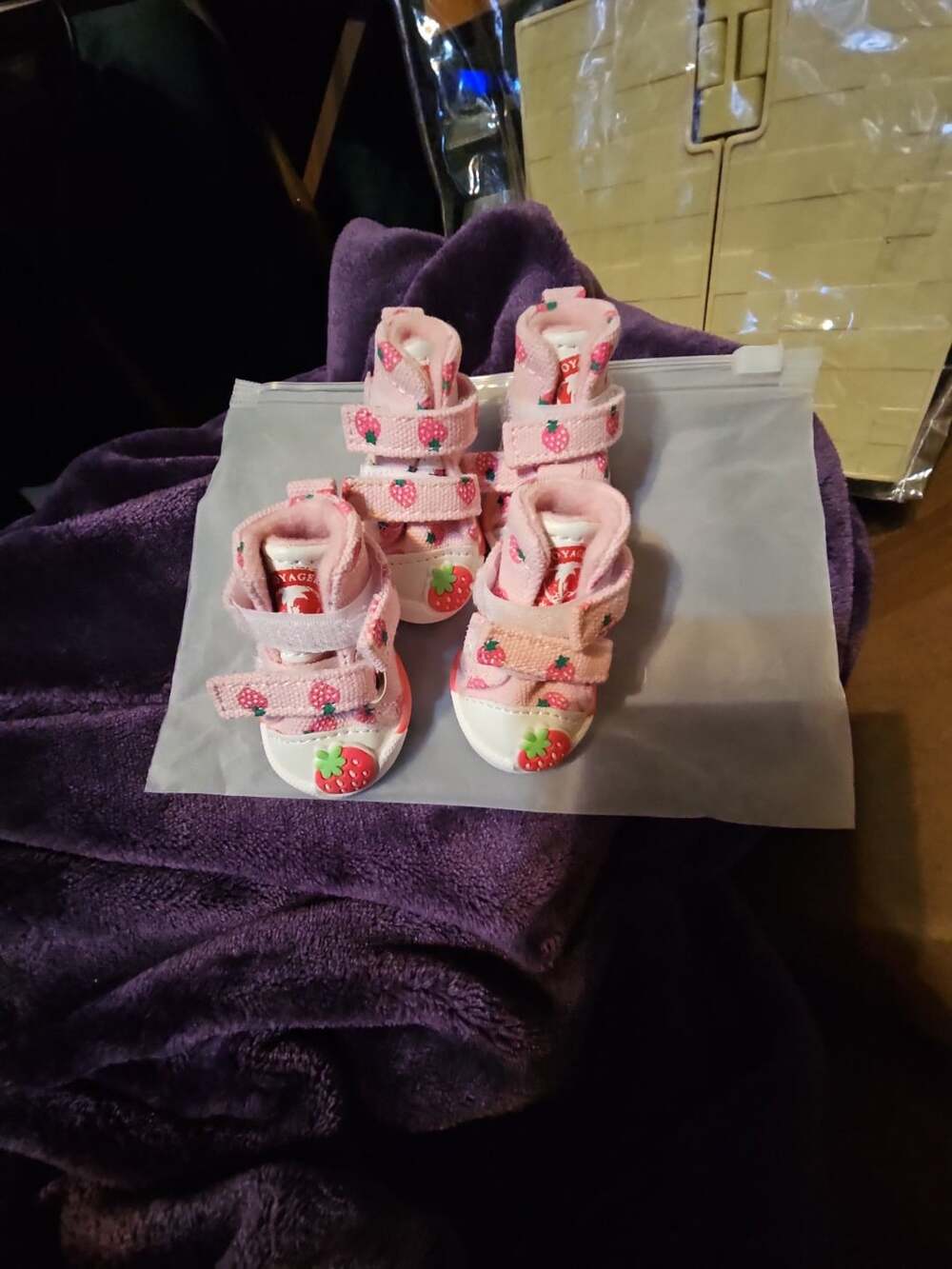 Pet Voyage Pink Strawberry Canvas High Top Dog Boots Size 1 Set Of 4